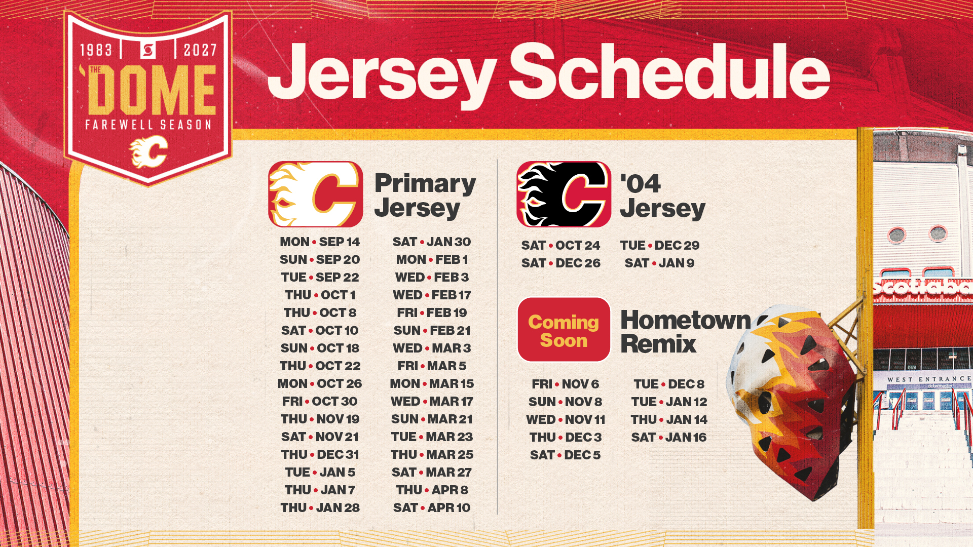 Full Calgary Flames game jersey schedule for the season